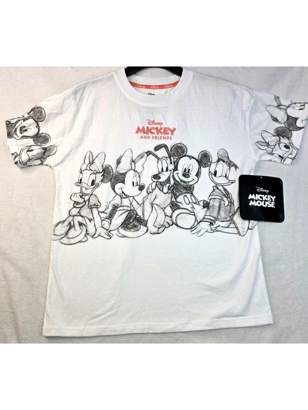 Disney Mickey Friends Sketch Graphic Tee S White Cartoon Character Shirt Top